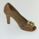 GUCCI Guccissima GG Canvas High Heels Leather 37 C Brown Auth ti1349-2