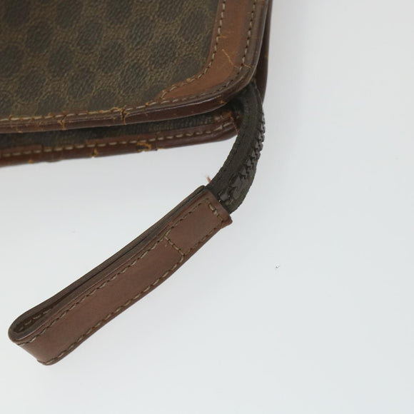 CELINE Macadam Canvas Clutch Bag PVC Leather Brown Auth ti1357