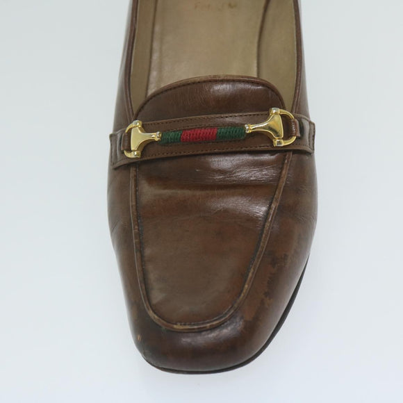 GUCCI Web Sherry Line High Heels Leather 36B Brown Auth ti1401