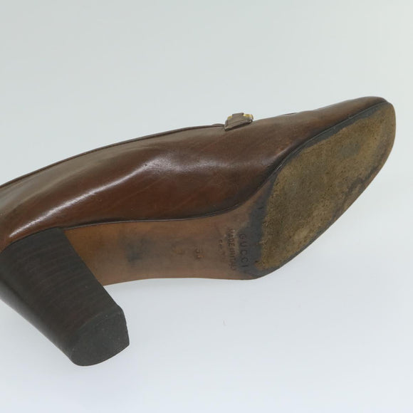 GUCCI Web Sherry Line High Heels Leather 36B Brown Auth ti1401