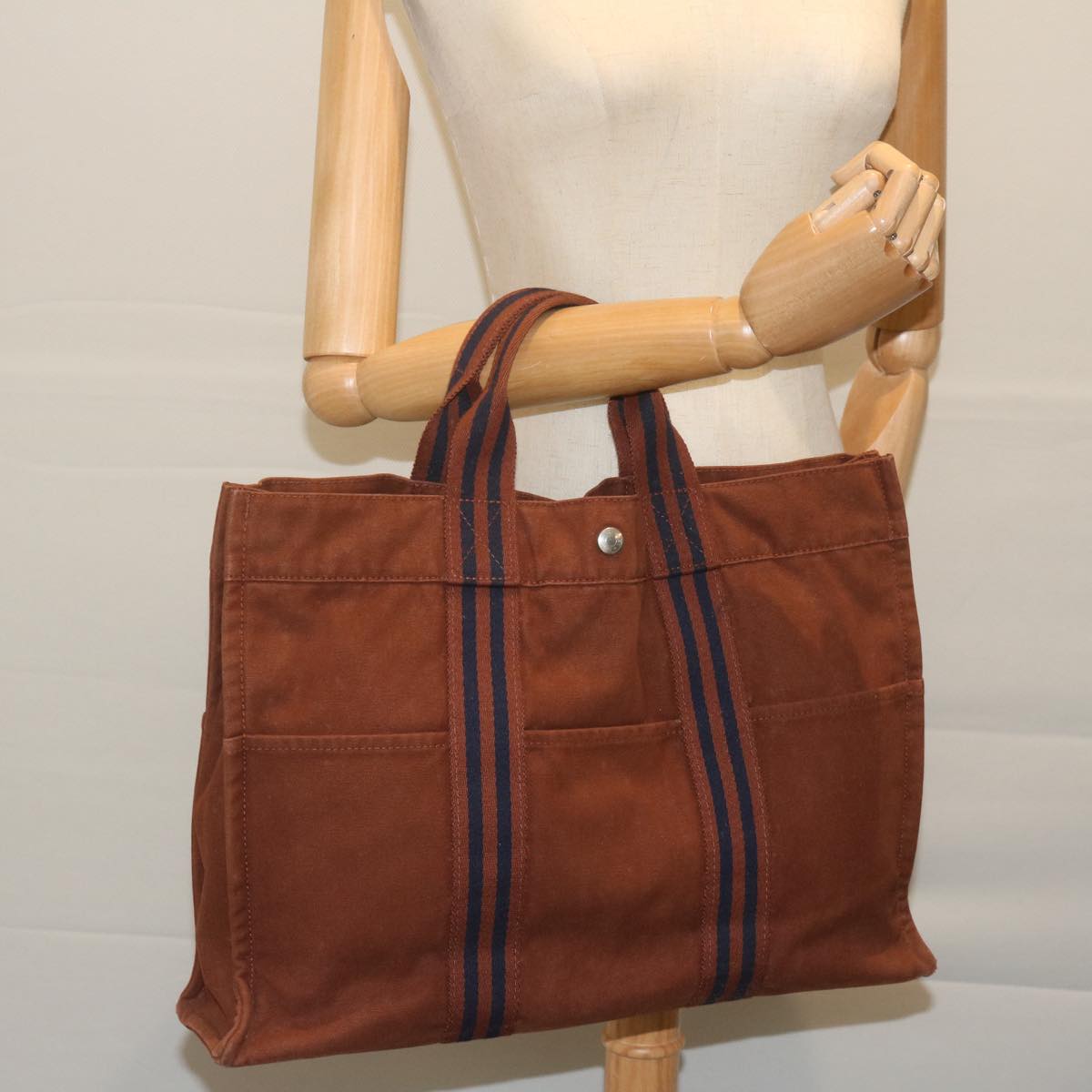 HERMES Fourre ToutMM Hand Bag Canvas Brown Auth ti1426