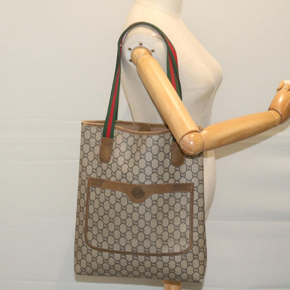 GUCCI GG Plus Supreme Web Sherry Line Tote Bag Beige Red Green Auth ti1464