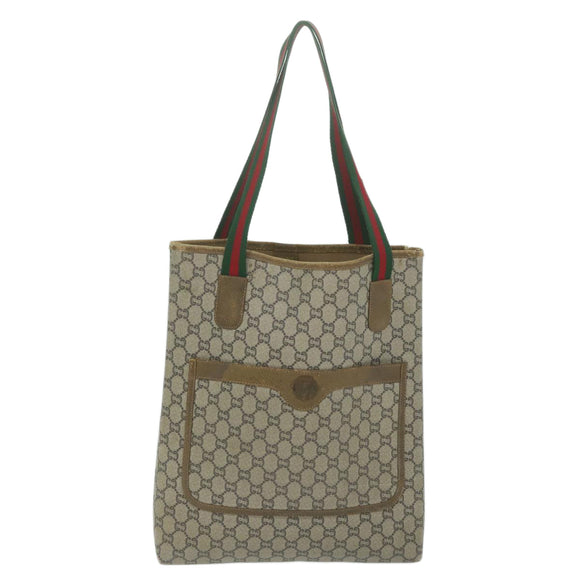 GUCCI GG Plus Supreme Web Sherry Line Tote Bag Beige Red Green Auth ti1464