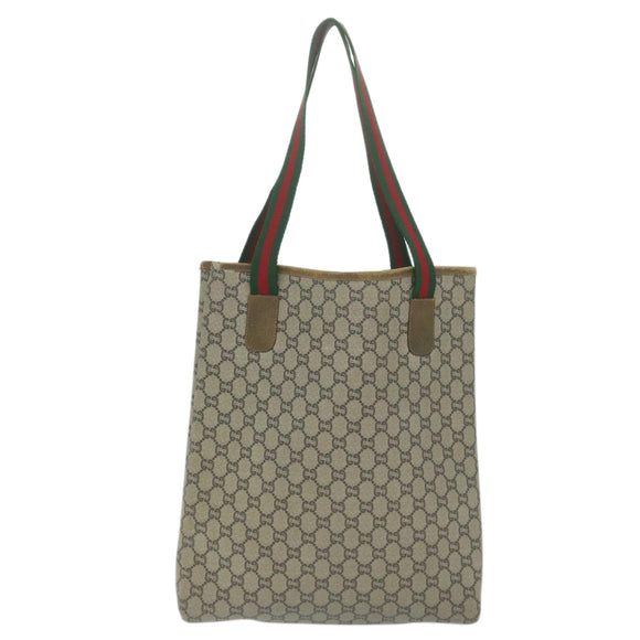 GUCCI GG Plus Supreme Web Sherry Line Tote Bag Beige Red Green Auth ti1464