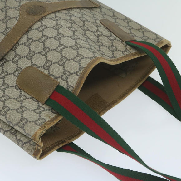 GUCCI GG Plus Supreme Web Sherry Line Tote Bag Beige Red Green Auth ti1464