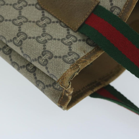GUCCI GG Plus Supreme Web Sherry Line Tote Bag Beige Red Green Auth ti1464