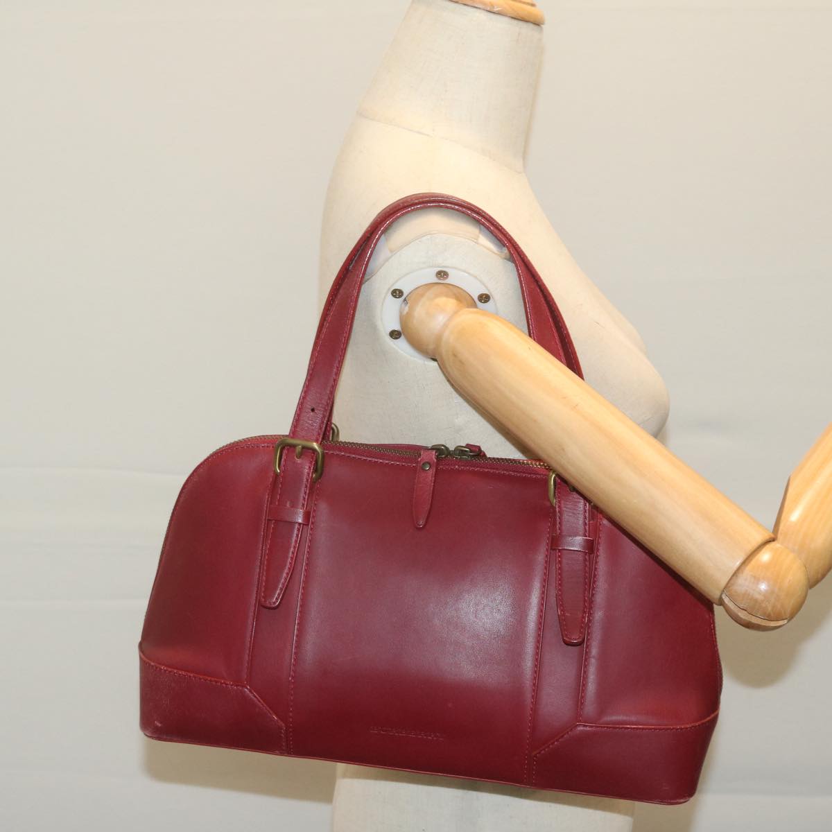 BURBERRY Hand Bag Leather Red Auth ti1480