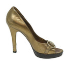 GUCCI High Heels Leather 37 Gold Tone Auth ti1487-2