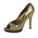 GUCCI High Heels Leather 37 Gold Tone Auth ti1487-3