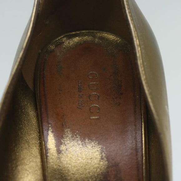 GUCCI High Heels Leather 37 Gold Tone Auth ti1487
