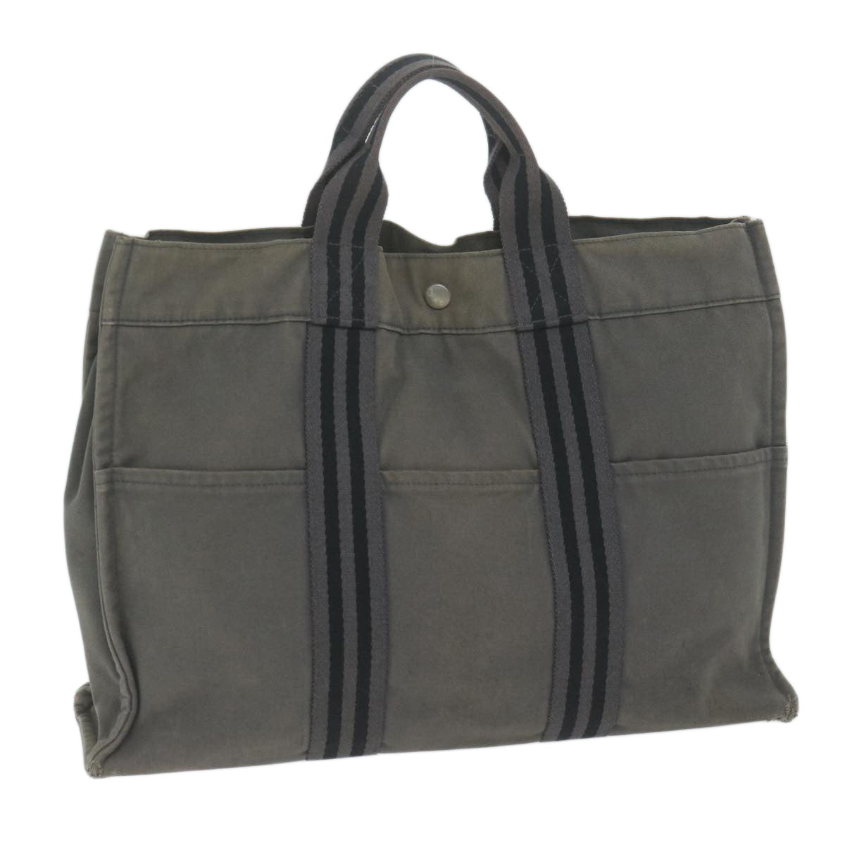 HERMES Fourre Tout MM Tote Bag Canvas Gray Auth ti1504