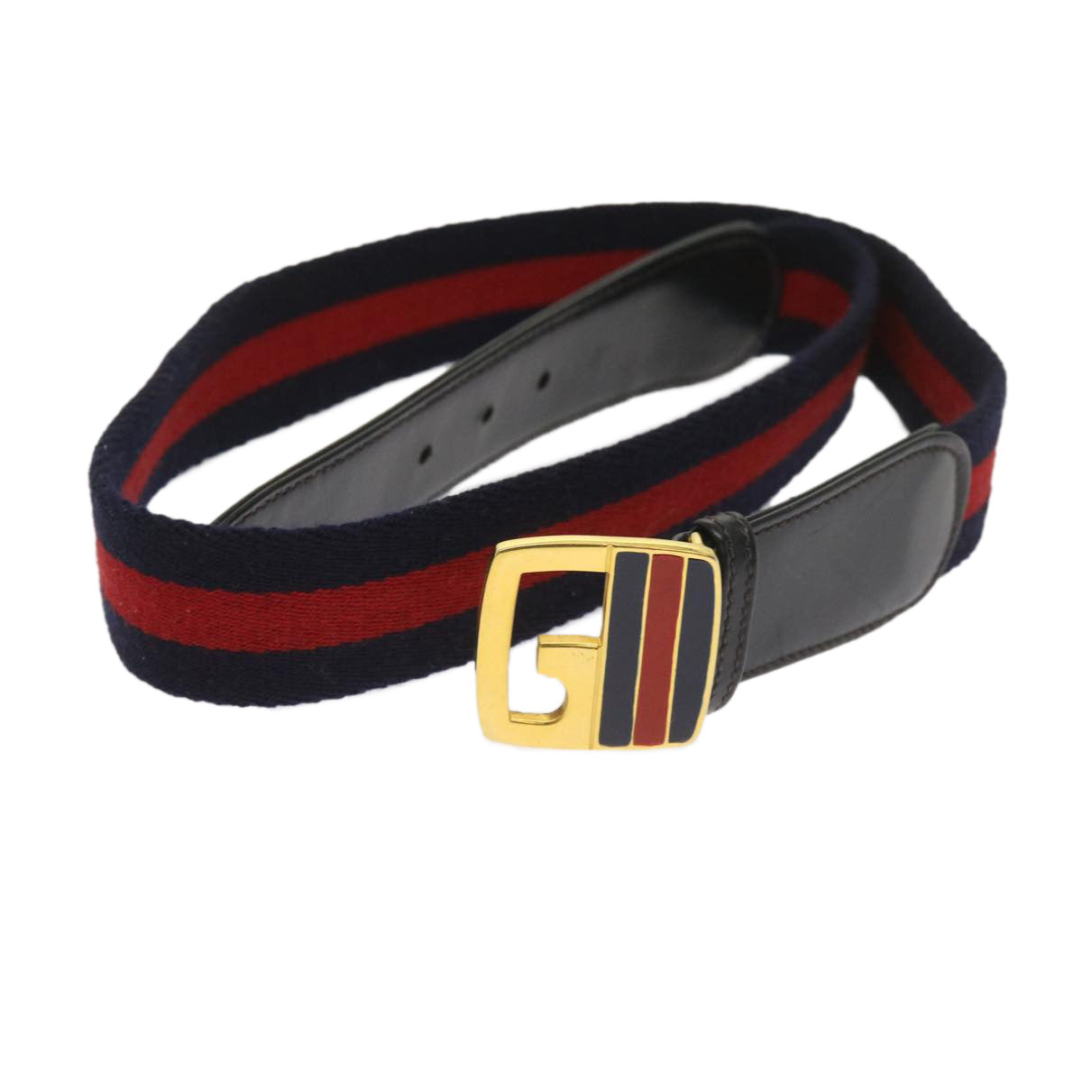 GUCCI Sherry Line Belt Canvas 29.5""-31.1"" Navy Red Auth ti1510