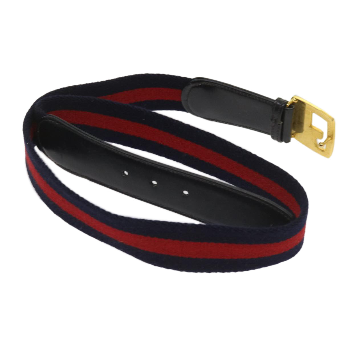 GUCCI Sherry Line Belt Canvas 29.5""-31.1"" Navy Red Auth ti1510 - 0