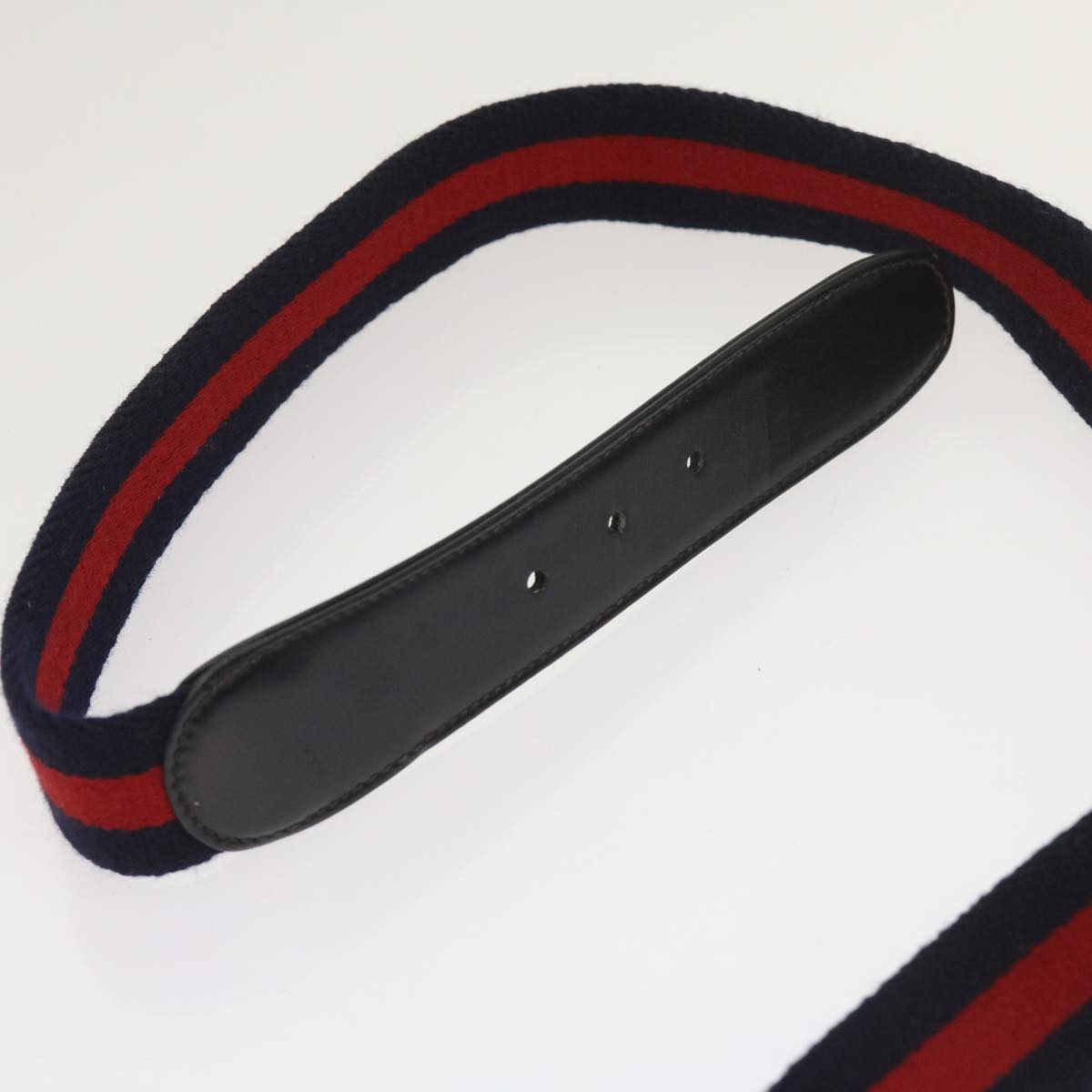 GUCCI Sherry Line Belt Canvas 29.5""-31.1"" Navy Red Auth ti1510