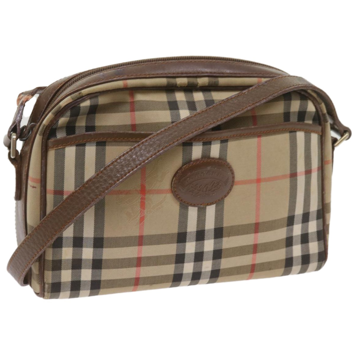 BURBERRY Nova Check Shoulder Bag Canvas Beige Auth ti1529