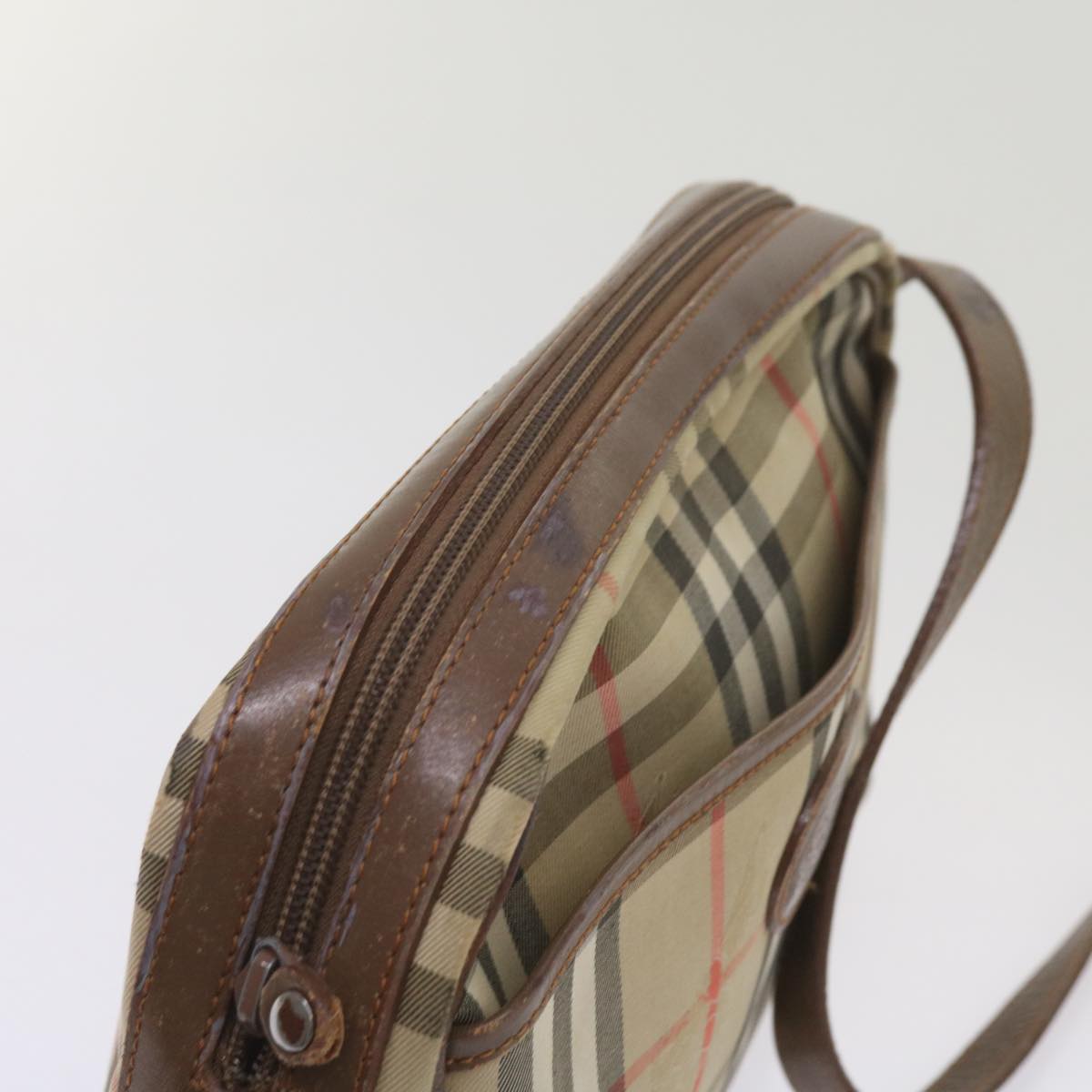 BURBERRY Nova Check Shoulder Bag Canvas Beige Auth ti1529