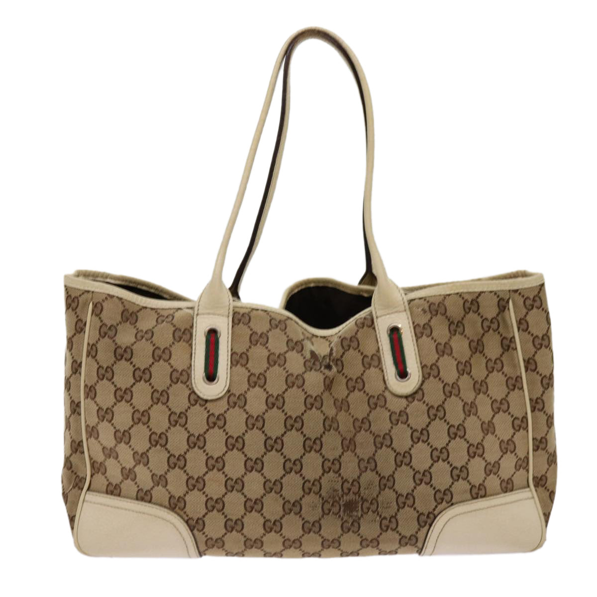 GUCCI GG Canvas Web Sherry Line Tote Bag Beige Red Green 163805 Auth ti1578 - 0