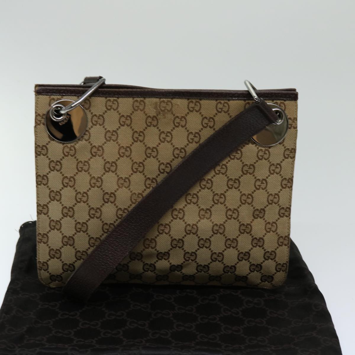 GUCCI GG Canvas Shoulder Bag Beige 120841 Auth ti1579