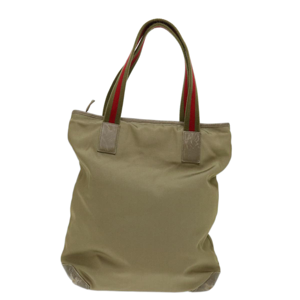 GUCCI Sherry Line Tote Bag Canvas Beige Red khaki 019 0401 Auth ti1583 - 0