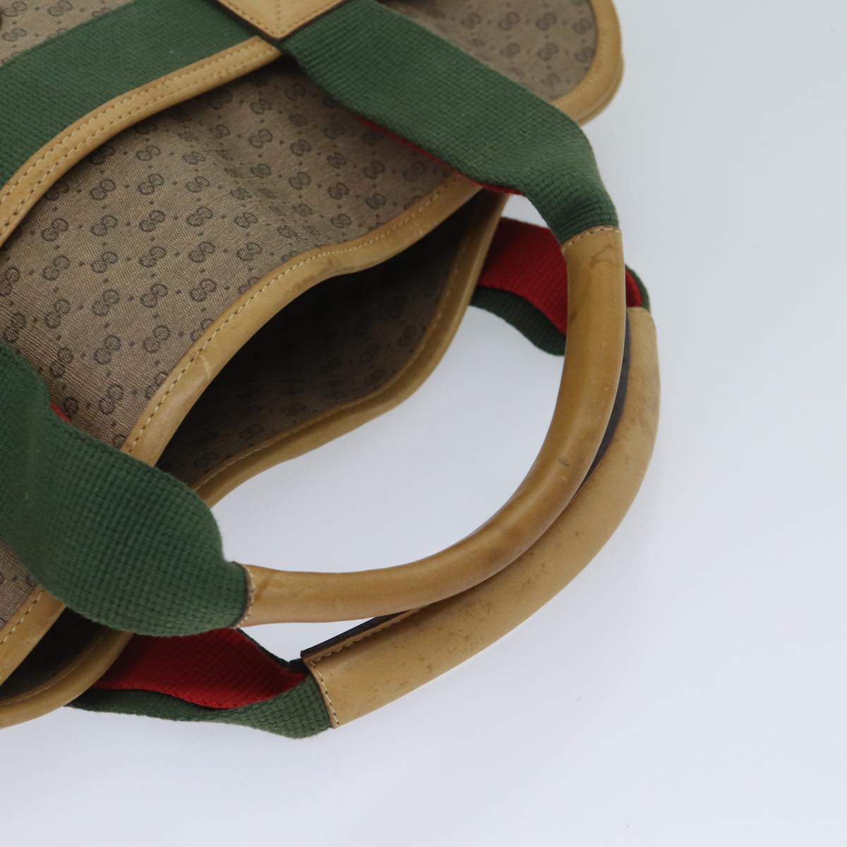 GUCCI Micro GG Supreme Web Sherry Line Hand Bag PVC Beige Red Green Auth ti1591