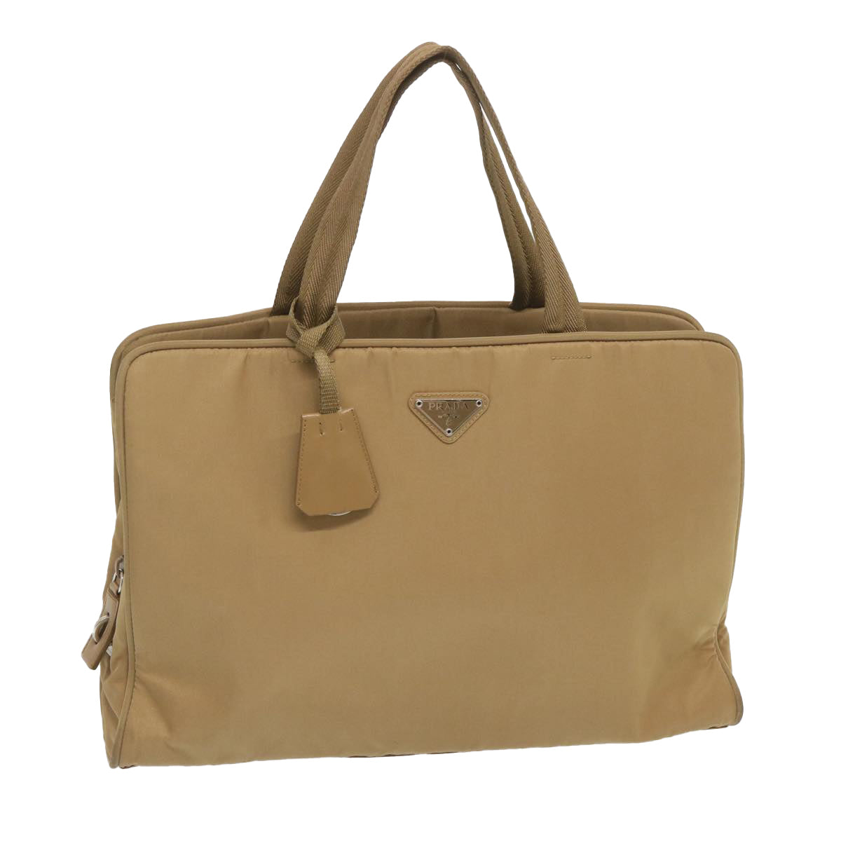 PRADA Hand Bag Nylon Beige Auth ti1597