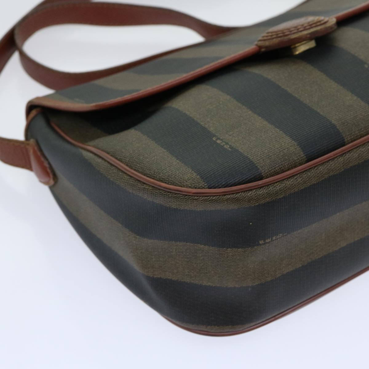 FENDI Pecan Canvas Shoulder Bag Brown Black Auth ti1599