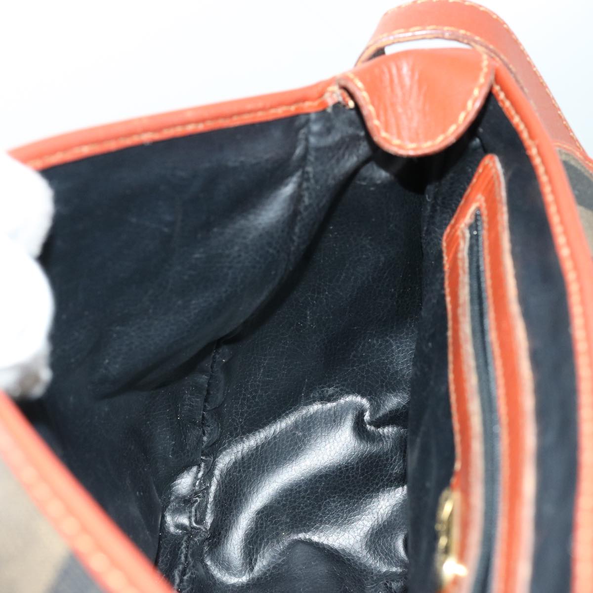 FENDI Pecan Canvas Shoulder Bag Brown Black Auth ti1599