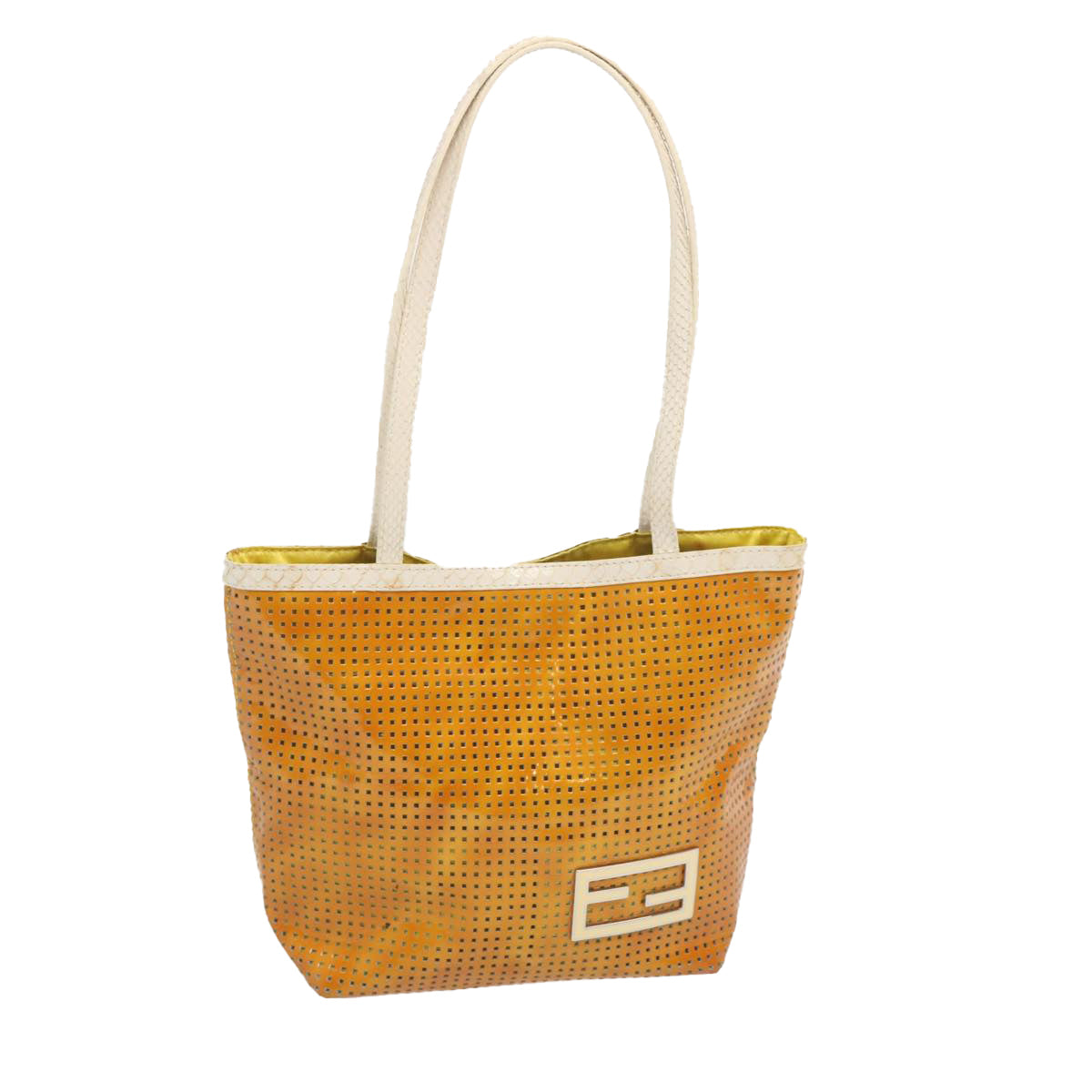 FENDI Tote Bag Patent leather Yellow Auth ti1601