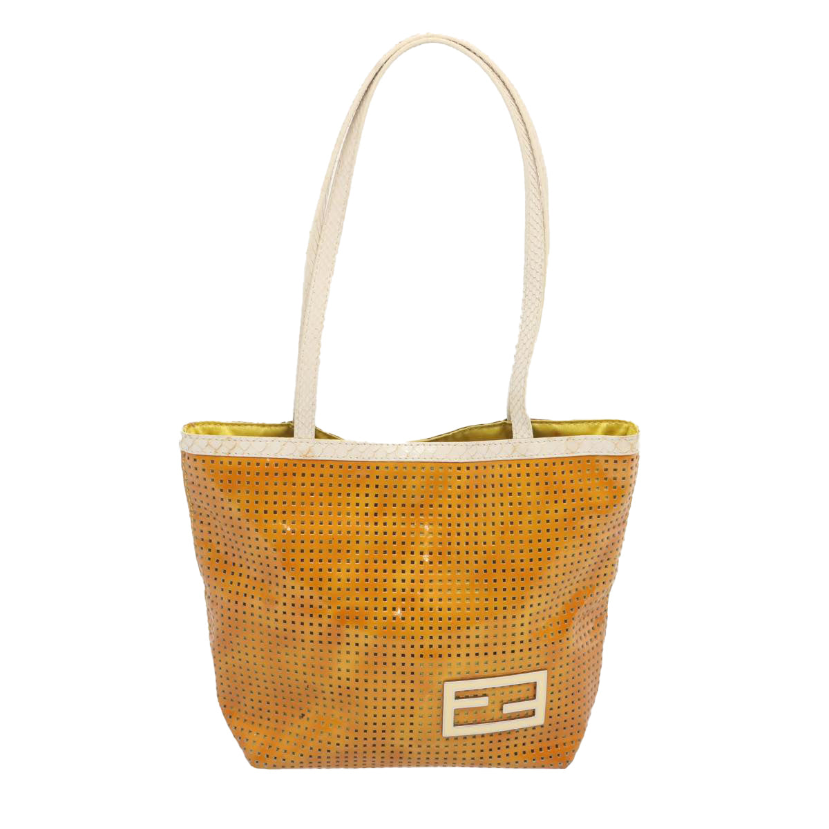 FENDI Tote Bag Patent leather Yellow Auth ti1601