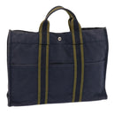 HERMES Fourre Tout MM Hand Bag Canvas Navy Khaki Auth ti1603-1