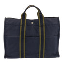 HERMES Fourre Tout MM Hand Bag Canvas Navy Khaki Auth ti1603-13