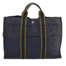 HERMES Fourre Tout MM Hand Bag Canvas Navy Khaki Auth ti1603-2