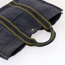 HERMES Fourre Tout MM Hand Bag Canvas Navy Khaki Auth ti1603-6