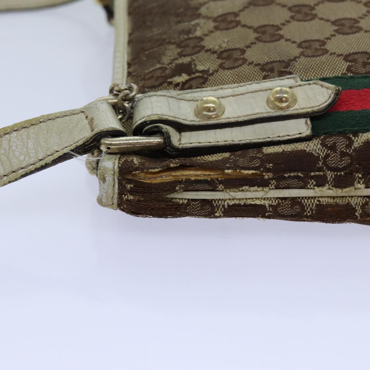 GUCCI GG Canvas Web Sherry Line Shoulder Bag 3Set Beige Red Green Auth ti1609