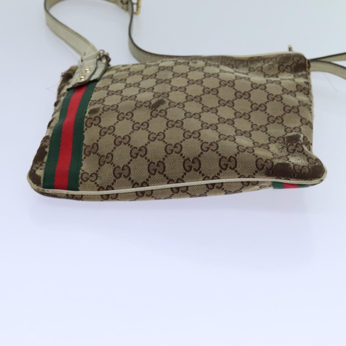 GUCCI GG Canvas Web Sherry Line Shoulder Bag 3Set Beige Red Green Auth ti1609