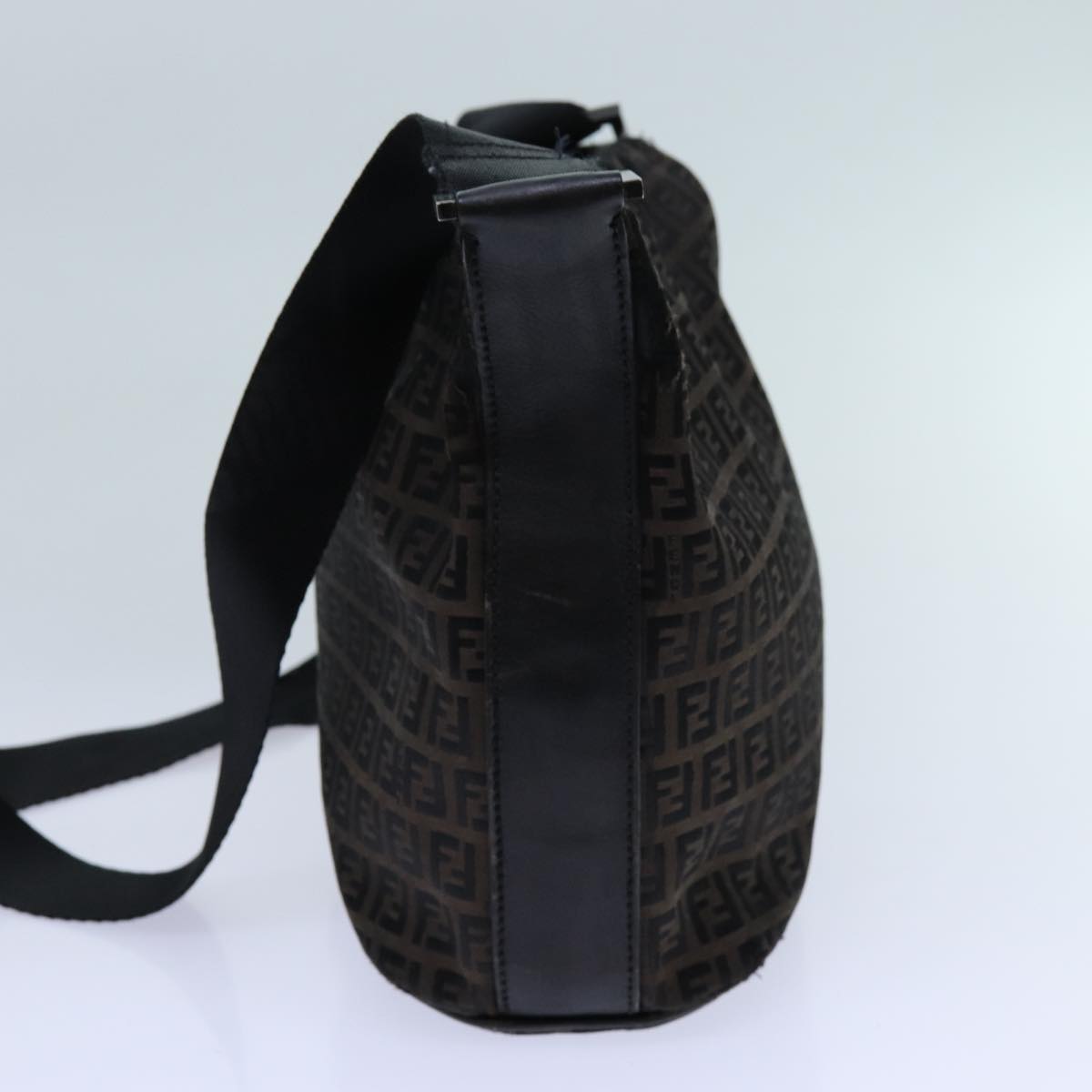 FENDI Zucchino Canvas Shoulder Bag 2Set Black Brown Auth ti1610