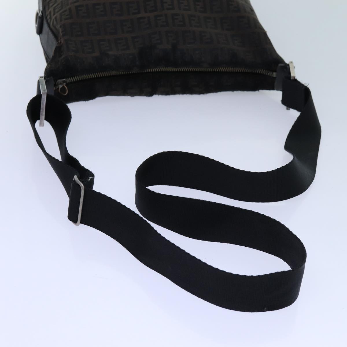 FENDI Zucchino Canvas Shoulder Bag 2Set Black Brown Auth ti1610