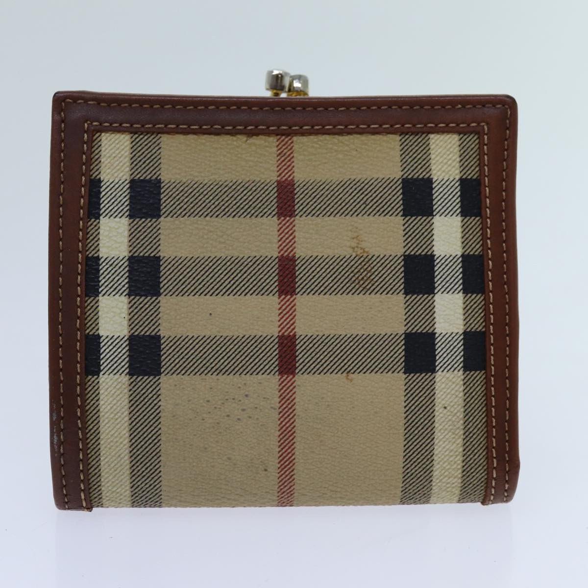 BURBERRY Nova Check Wallet Canvas PVC 5Set Red Beige Auth ti1617