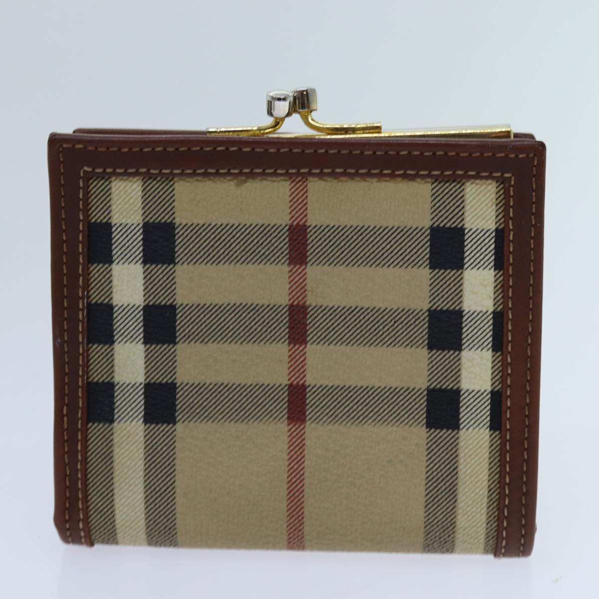 BURBERRY Nova Check Wallet Canvas PVC 5Set Red Beige Auth ti1617