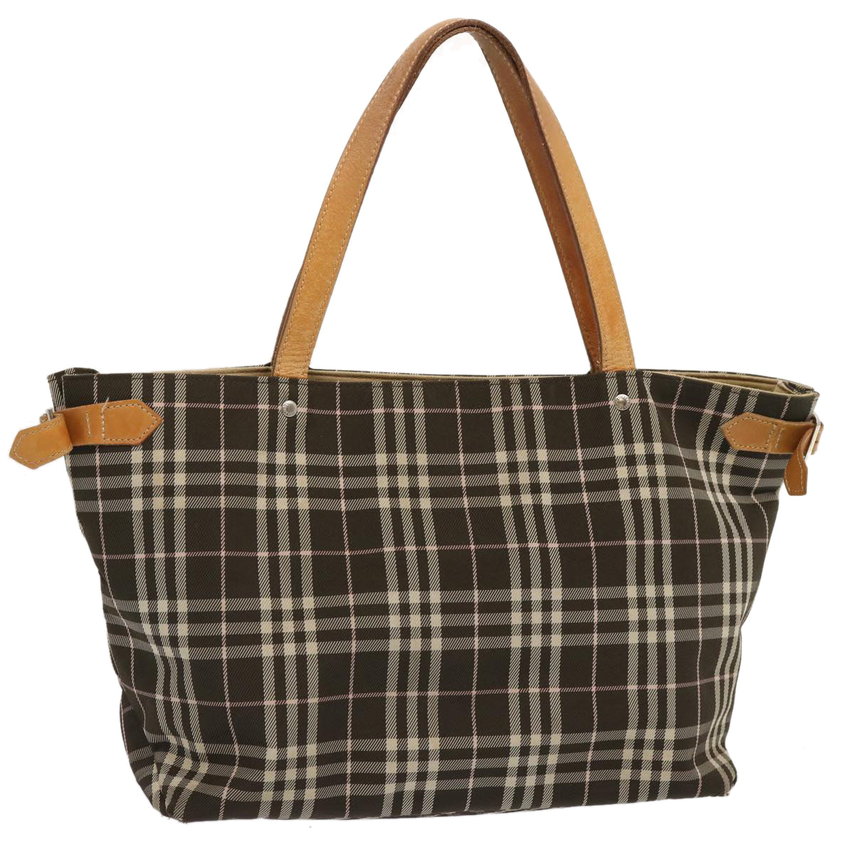 BURBERRY Nova Check Blue Label Tote Bag Nylon Brown Auth ti1618