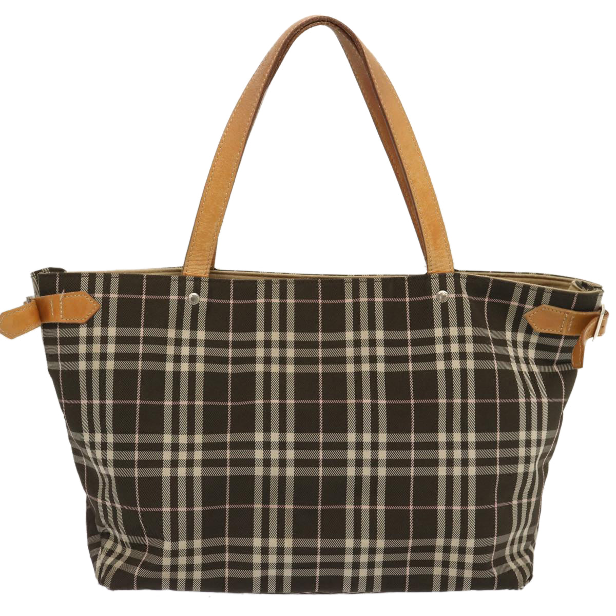 BURBERRY Nova Check Blue Label Tote Bag Nylon Brown Auth ti1618 - 0