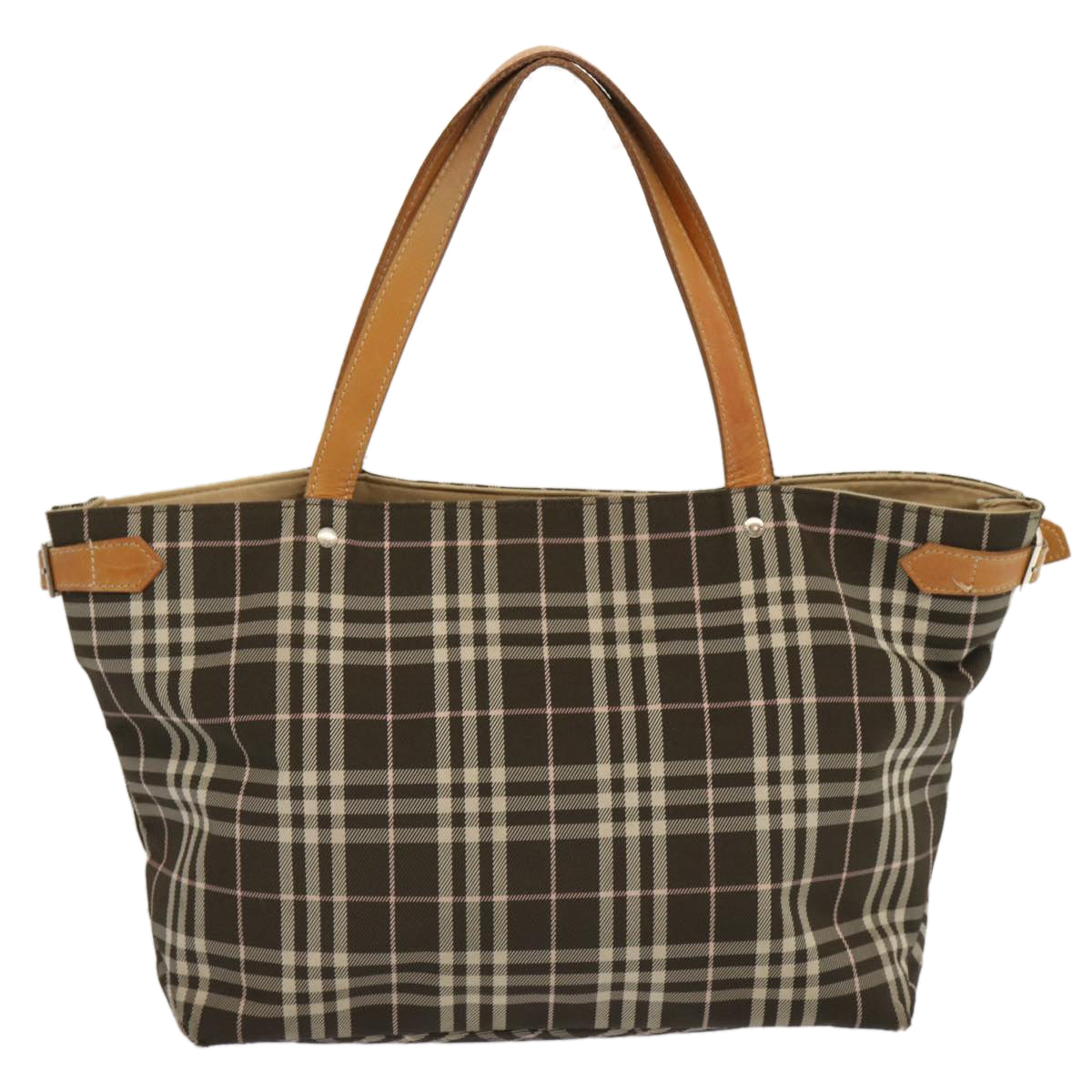 BURBERRY Nova Check Blue Label Tote Bag Nylon Brown Auth ti1618