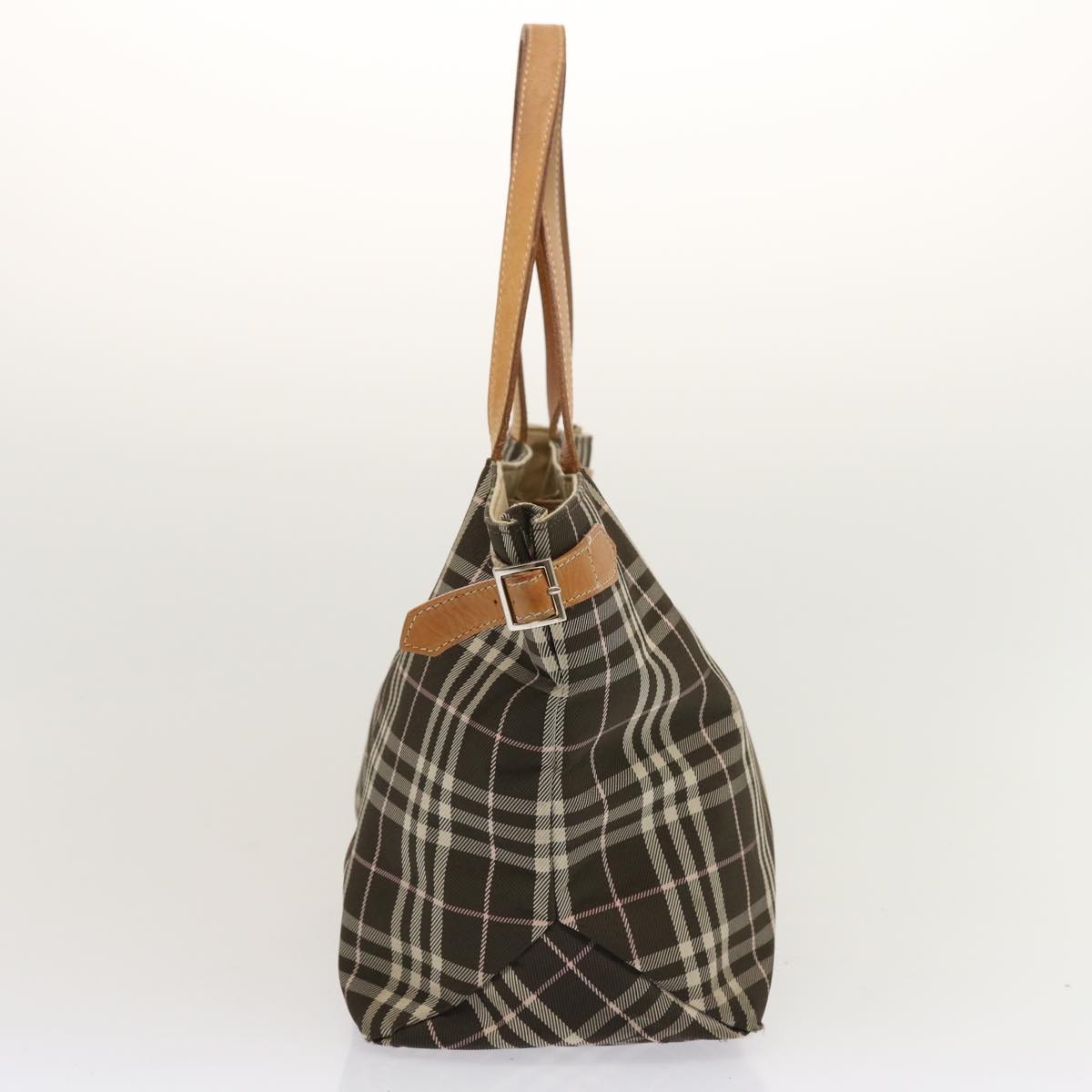 BURBERRY Nova Check Blue Label Tote Bag Nylon Brown Auth ti1618