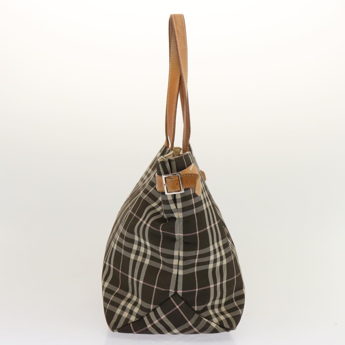 BURBERRY Nova Check Blue Label Tote Bag Nylon Brown Auth ti1618