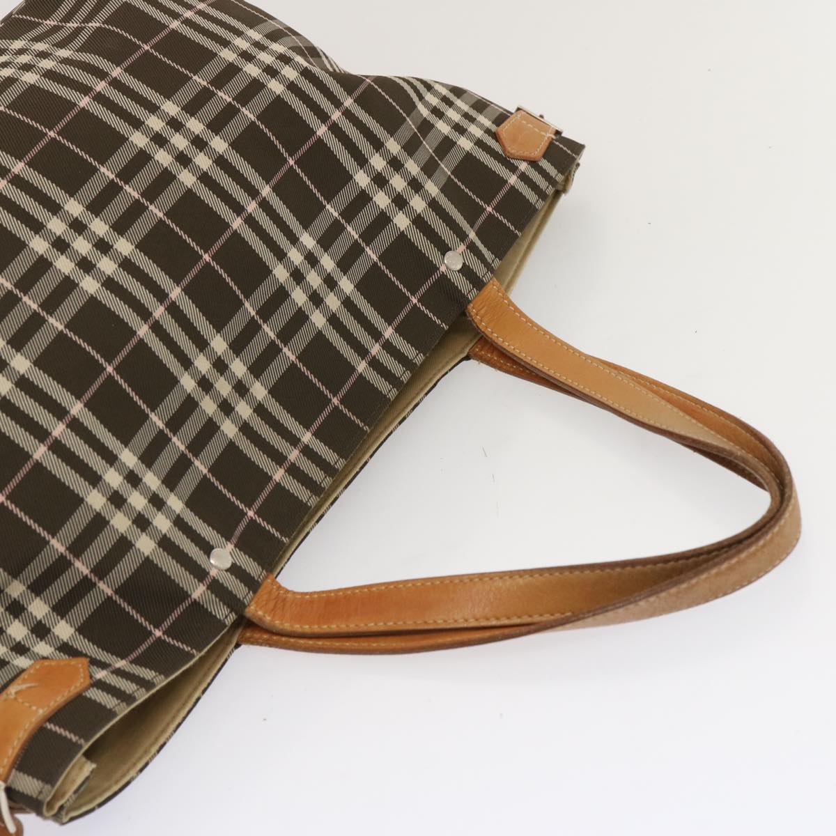 BURBERRY Nova Check Blue Label Tote Bag Nylon Brown Auth ti1618