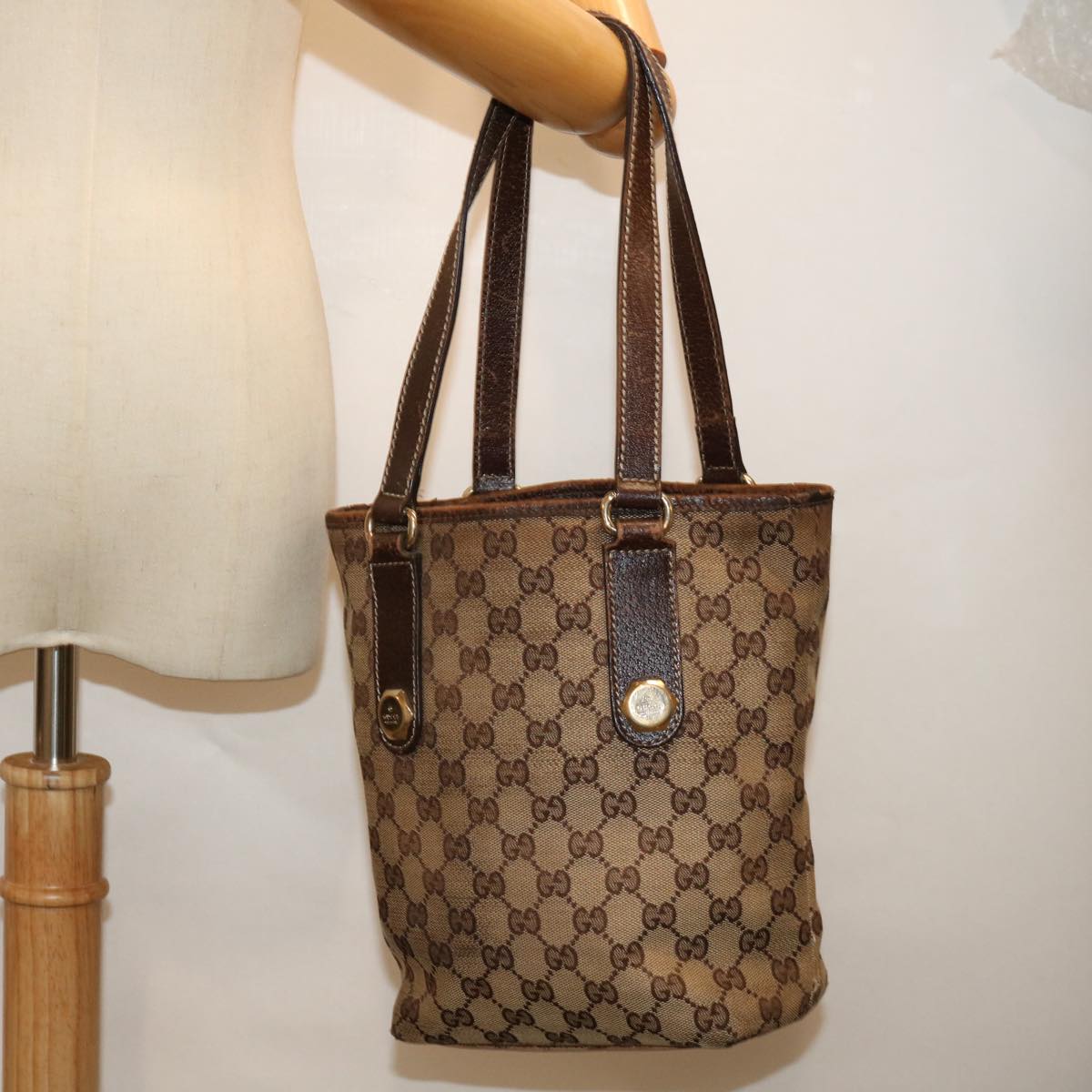 GUCCI GG Canvas Tote Bag Beige 153361 Auth ti1632