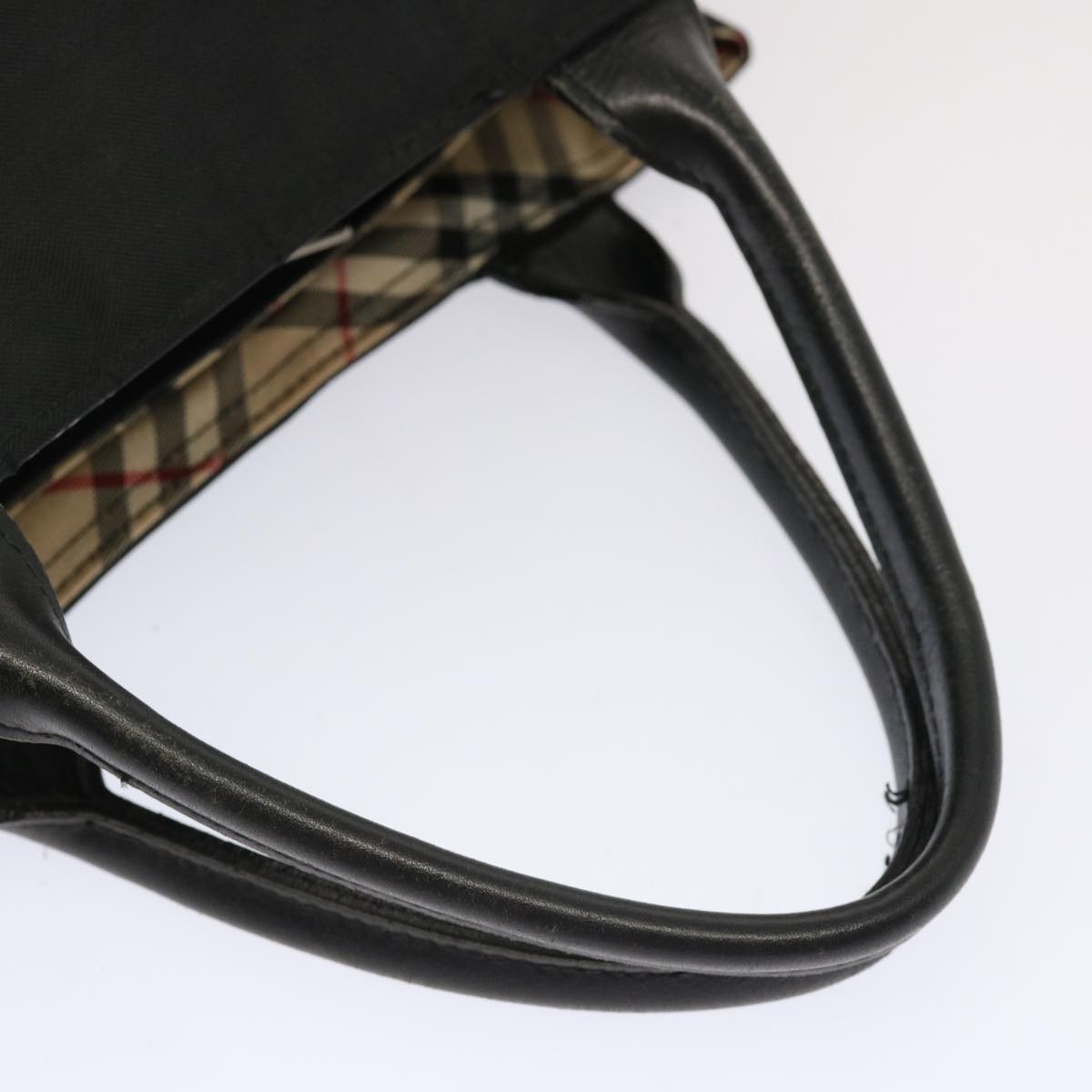 BURBERRY Nova Check Blue Label Hand Bag Nylon Beige Black Auth ti1650