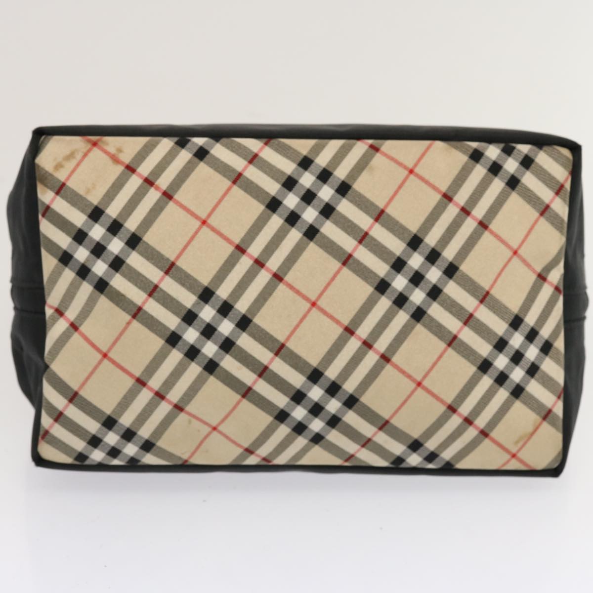 BURBERRY Nova Check Blue Label Hand Bag Nylon Beige Black Auth ti1650