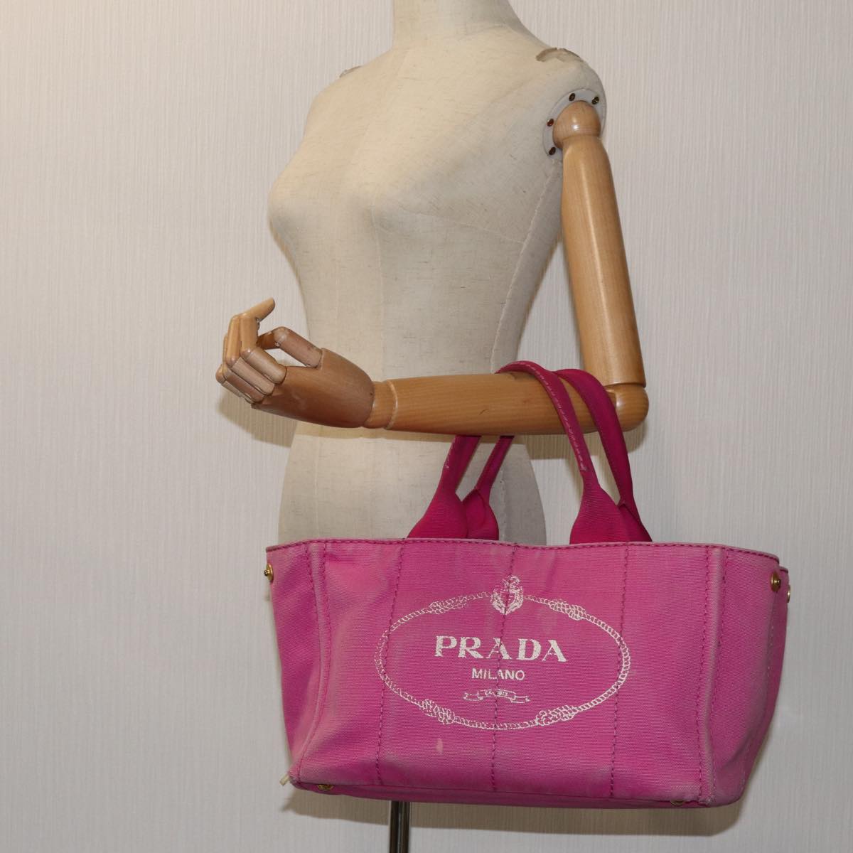 PRADA Canapa MM Hand Bag Canvas Pink Auth ti1653