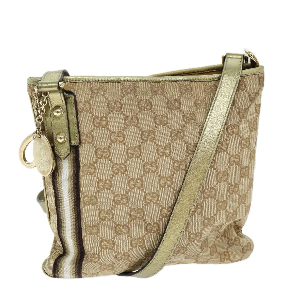 GUCCI GG Canvas Shoulder Bag Beige Gold Auth ti1674